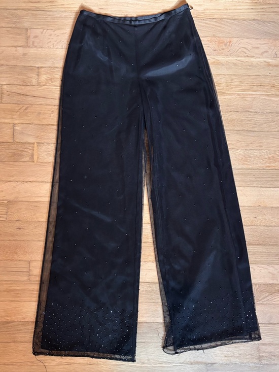 Ann Taylor Pants - Ann Taylor Black Sheer Mesh Rhinestone Wide Leg Pants Size 2 Y2K Vintage Glam